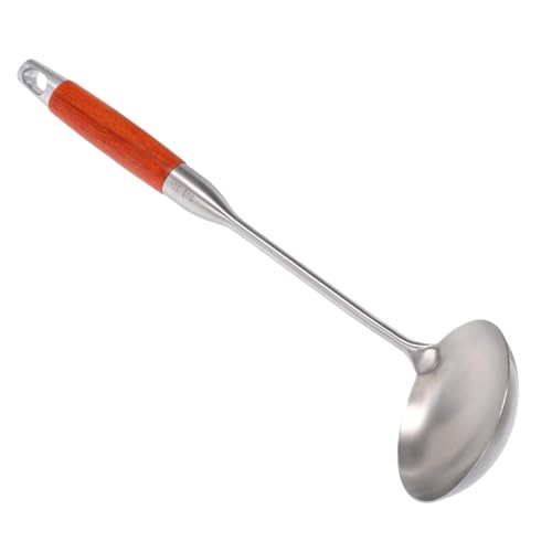 Zerodeko Edelstahl Suppenkelle mit Langem Holzgriff Rostfreier Küchenlöffel für Kochen Servieren und Rühren Glatte Kanten Vielseitiger Pfannen Soßenlöffel für Täglichen Gebrauch von Zerodeko