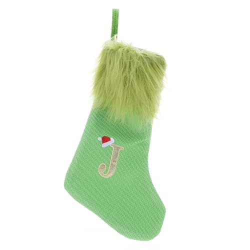 Zerodeko Gestrickter Weihnachtsstrumpf – Großer hängender grüner Weihnachtsstrumpf mit Buchstabe J-Stickerei – Gestrickter dekorativer Weihnachtssockenbeutel mit Plüschbesatz Zerodeko Gestrickter Weihnachtsstrumpf – Großer hängender grüner Weihnachtsstrumpf mit Buchstabe J-Stickerei – Gestrickter dekorativer Weihnachtssockenbeutel mit Plüschbesatz von Zerodeko