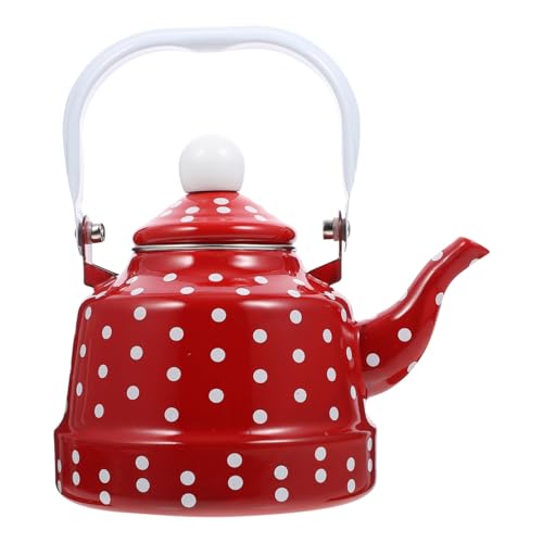 Zerodeko Großer Haushalts emaille teekessel mit Filter Dicker Emaille beschichtung Effizienter Wärmeleitung Rot weiß Gepunktetes Retro design für Tee und Wasserkochen zu Hause Büro von Zerodeko