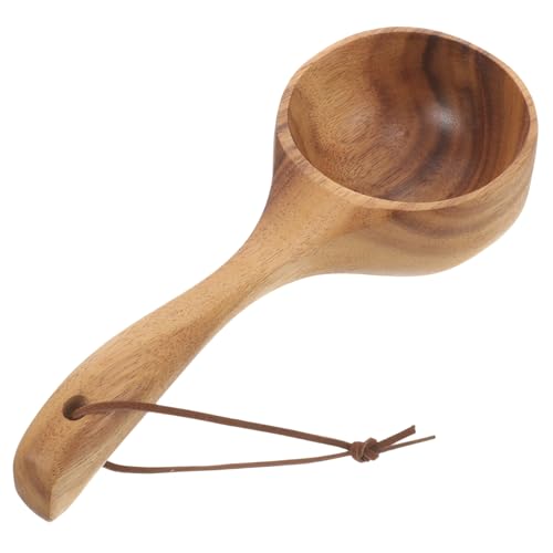 Zerodeko Holzkelle Saunalöffel aus Robustem Akazienholz Leichter Wasserschöpfer mit Langem Griff Praktischer Haushaltsschöpflöffel für Sauna Bad und Garten Vielseitig und Kompakt von Zerodeko