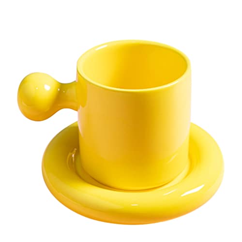Zerodeko Kaffeeuntertasse, gelb, Untertasse: Keramik, Trinkbecher, 500 ml, Farbe Teon, Tasse Juice Latte, für Haus, Cafe Shop von Zerodeko