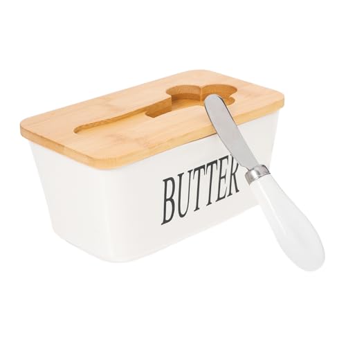 Zerodeko Keramik Butterdose mit Deckel und Messer Butterbehälter zum Frischhalten und Schneiden Vielseitige Butter und Käsebox für Haushalt Küche Restaurant Weißes Porzellan Teiliges von Zerodeko