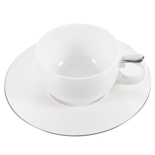 Zerodeko Keramik Espresso Tasse mit Untertasse Einfache Porzellan Kaffeetasse mit Silberrand Stabiles Bone China Geschirr für Kaffee Tee und Heiße Getränke Praktisches für Zuhause und Büro von Zerodeko