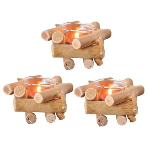 Zerodeko Kerzenhalter aus Holz 3 Stück Rustikaler Dinner Kerzenständer für Tischdeko Robust Elegant für Stumpenkerzen Wohnaccessoire von Zerodeko