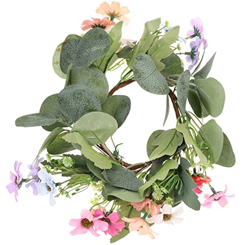 Zerodeko Kerzenringkranz, künstlicher Eukalyptusblattkranz mit Blumen, kleiner Kranz Kerzenring, Blumendekor für Kerze für Hochzeit, Heimdekoration von Zerodeko