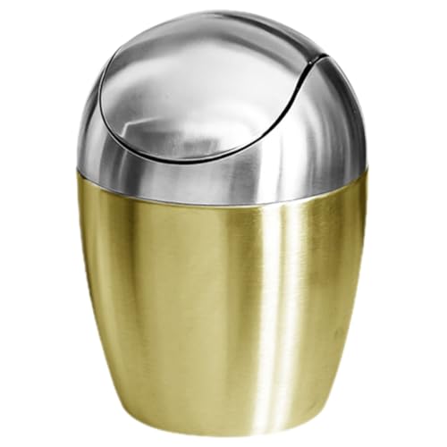 Zerodeko Kleiner Tisch Mülleimer mit Deckel Goldfarben Kompakter Desktop Abfalleimer für Büro Schlafzimmer Wohnzimmer Platzsparender Papierkorb für Arbeitsplatte und Schreibtisch von Zerodeko