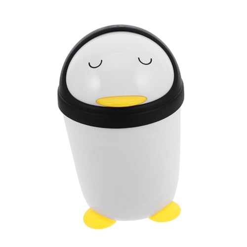 Zerodeko Mini Mülleimer Kinderzimmer mit Deckel Süßer Pinguin Abfallbehälter für Schreibtisch und Schlafzimmer Kindgerechter Mini Desktop Trash Can für Einfache Müllentsorgung von Zerodeko