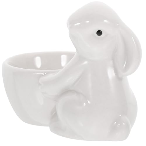 Zerodeko Ostern Keramik Eierbecher Hase Eierbecher Kaninchen Statue Eierhalter Porzellan Eierständer Für Ostern Frühling Partydekorationen Weiß von Zerodeko