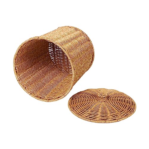 Zerodeko Rattan-Mülleimer Geflochtener Korb Mit Deckel Papierkorb Müllbehälter Blumentopf Wäschekorb Blumentopf Vase Korb Für Die Küche Zu Hause von Zerodeko