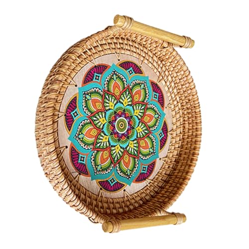 Zerodeko Obstschale Aus Rattan Großes Serviertablett Zum Ordnen Lebensmittel-Organizer Für Frühstück Und Lagerung Rustikales Geflochtenes Tablett Für Heimgebrauch von Zerodeko