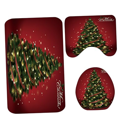 Zerodeko Rutschfester Saugfähiger Teppich mit Weihnachtsbaum für Festtagsdekoration Teilig Rot von Zerodeko