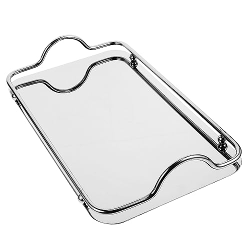 Zerodeko Tablett aus Edelstahl Tabletts rechteckig Schlüssel tragbar Servierschale mit Griffen servieren Spiegel Kaffee-Getränketeller großes Tablett Edelstahlschale Rostfreier Stahl Silber von Zerodeko
