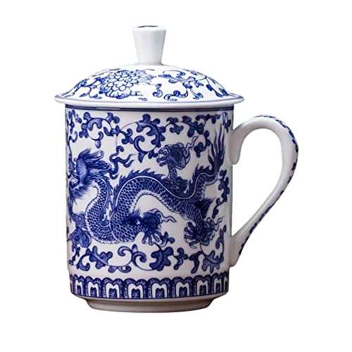 Zerodeko Trinkbecher Drachen Tasse Blaue ?e Porzellan- Tee- Becher mit Deckeln Porzelisch Asiatische Teetassen für Kaffee Tee Latte Cappuccino Cups Vintage Teebecher von Zerodeko