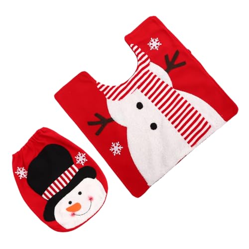 Zerodeko Weihnachtlicher Toilettensitzbezug mit Bodenmatte Dekorativer Wc Teppich Set Schneemann für Festliche Badezimmergestaltung Einfach zu Reinigen und rutschfest von Zerodeko