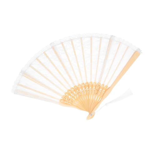Zerodeko Weißer Spitzen faltfächer mit Griff Vintage stil Handlich Faltbar Elegant für Frauen Hochzeit Tanz Romantische Party Dekorativ Traditioneller Charme Vielseitig Einsetzbar von Zerodeko
