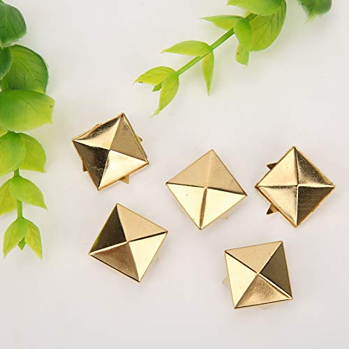 100 Stück Quadratische Pyramide Punknieten 4 Krallen Metallnieten Metallpyramide Nieten Handwerk DIY Punk Spikes Spots Nieten Zubehör für Armbänder Kleidung Schuhe Handtasche(10MM-Gold) von Zerodis