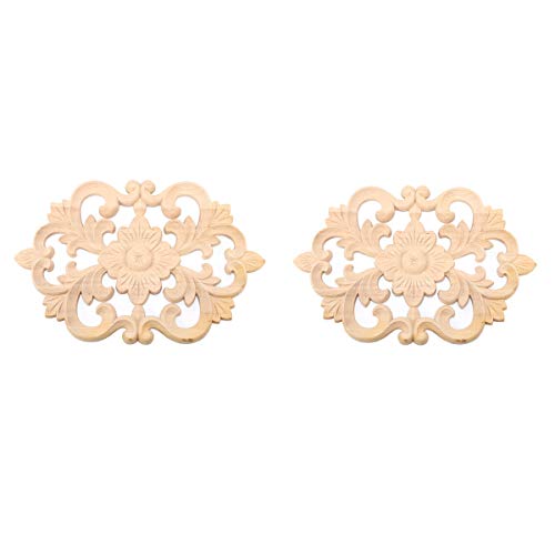 2 Stücke Holz Applique Ornament Schnitzerei Blume Geschnitzte Lange Onlay Applique Carving Aufkleber Möbel für Haustür Schrank Fenster Möbel Dekoration Handwerk Rahmen(30 * 19CM) von Zerodis