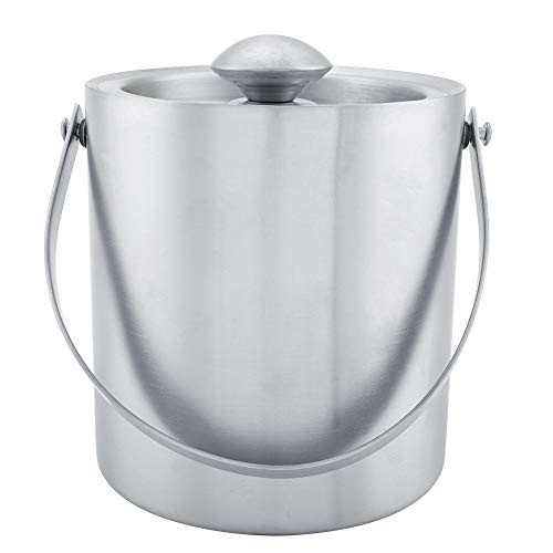 2L / 3L Eiskübel Doppelschicht Edelstahl Silber Doppelwandig Eiskübel mit Tragegriff und Deckel Hohe Kapazität für Party Restaurant Picknick(2L) von Zerodis