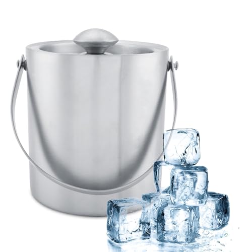 2L / 3L Eiskübel Doppelschicht Edelstahl Silber Doppelwandig Eiskübel mit Tragegriff und Deckel Hohe Kapazität für Party Restaurant Picknick(3L) von Zerodis