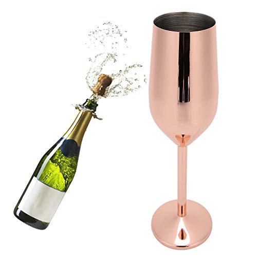 Zerodis Champagnerglas,304 Edelstahl Weinkelch Champagnergläser Stemware Bruchsichere Wiederverwendbare Spülmaschinenfeste Trinkbecher 220ML für Bar Party Bankett 220ML(Rose Golden) von Zerodis