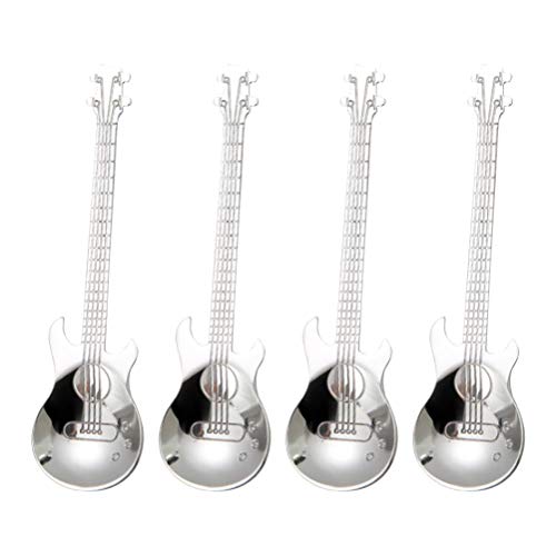 4 Stück Gitarrenlöffel, Edelstahl Mini Gitarrenform Kaffeelöffel Tragbares und Leichtes Gitarrenlöffel Set für Kaffeemixer Kuchenlöffel Dessertlöffel von Zerodis