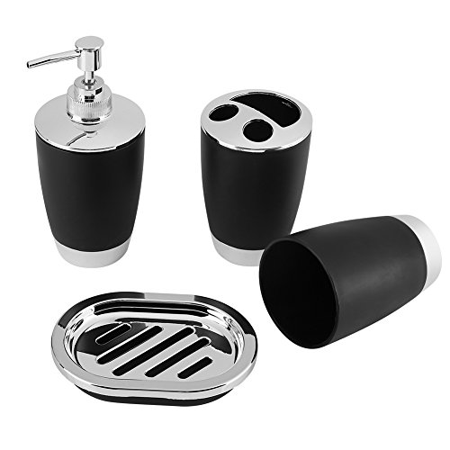 Set mit 4 Badezimmeraccessoires inkl. Becher Zahnbürstenhalter Seifenspender Waschbecher, perfekt dekoratives Badaccessoires Schwarz von Zerodis