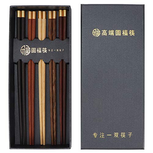 5 Paar Stäbchen Japanisch Stil Essstäbchen Chopsticks Wiederverwendbare Essstäbchen Set Essstäbchen aus Naturholz leichtes Einfach zu Verwendendes Geschenkset mit Etui Haushalts Essgeschirr von Zerodis