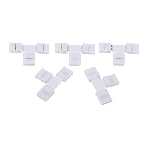 5 Stück 4-polige RGB 5050 LED-Lichtleiste, 10 mm, lötfreie Eck-Clip-On-Anschlussadapter (T-Form) von Zerodis