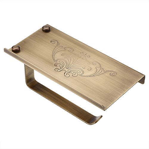 Antiker Vintage-Toilettenpapierhalter, Wandmontage, Messing-Rollenpapierhalter, Küchen- und Badezimmer-Papierhandtuchhalter, Papierhaken mit Telefon-Ablage (Bronze) von Zerodis