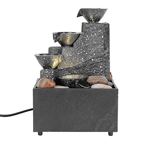 Brunnen Zen Zimmerbrunnen Desktop Wasserbrunnen USB Tischbrunnen mit 3-stufigem LED Wasserfall Feng Shui Ornament für den Innenbereich Beruhigender für die Tischdekoration Brunnen Zen Zimmerbrunnen Desktop Wasserbrunnen USB Tischbrunnen mit 3-stufigem LED Wasserfall Feng Shui Ornament für den Innenbereich Beruhigender für die Tischdekoration von Zerodis
