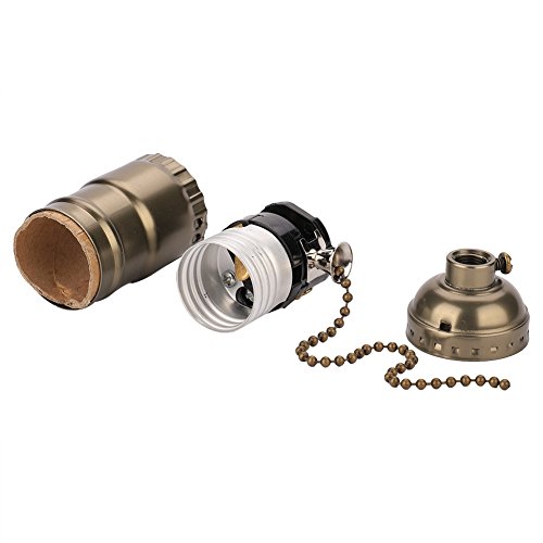 E27-Lampenfassung, Retro-Schreibtisch-Tischlampenfassung, Aluminium-Lampenfassung mit M10-Gewinde und Zugkettenschalter(Bronze) von Zerodis