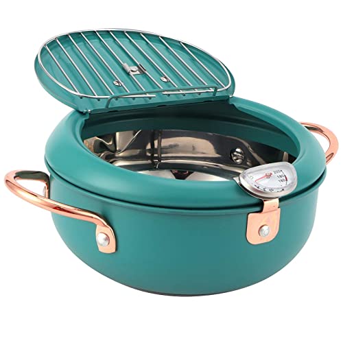 Friteuse, Tempura-Fritteuse Tempura Deep Fryer Pot Thermometer Bratentopf mit Thermometer Japanische Edelstahl-Garnelenöl-Fritteuse für Induktionsherd Deep Green von Zerodis