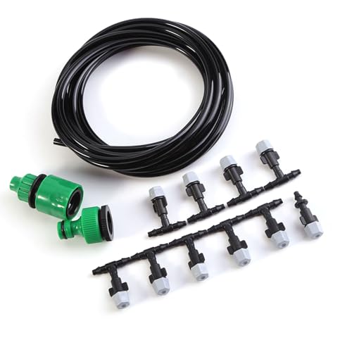 Garden Misting Kühlsystem, Bewässerungsschlauch Sprinkler Wasserhahn Adapter Outdoor Garten Tropfbewässerung Set 5M / 10M / 15M(5M) von Zerodis