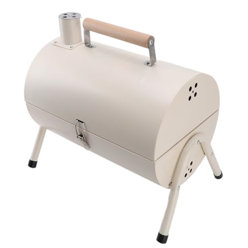 Holzkohlegrills Outdoor-BBQ-Grill, Doppelseitiger Tragbarer Fass-Holzkohlegrill mit Nahezu Grillfläche, Outdoor-Hinterhof-Camping-Picknicks, Terrasse und Partys (Weiß mit von Zerodis