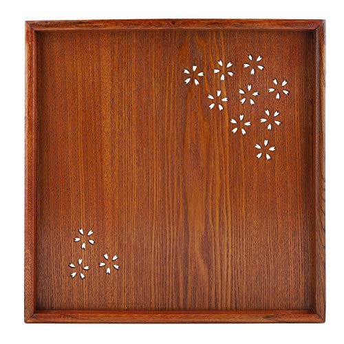Teetablett aus Holz mit Blumenmotiv, hohl, Serviertablett für Mahlzeiten (34 x 34 cm) von Zerodis