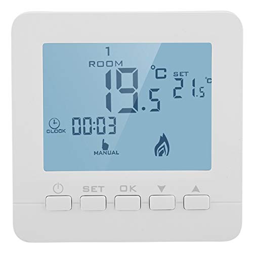 Intelligenter digitaler Thermostat, programmierbarer Thermostat mit klarem Komfort-LCD-Display, kabelloser Temperaturregler für 5A-Heizkessel von Zerodis