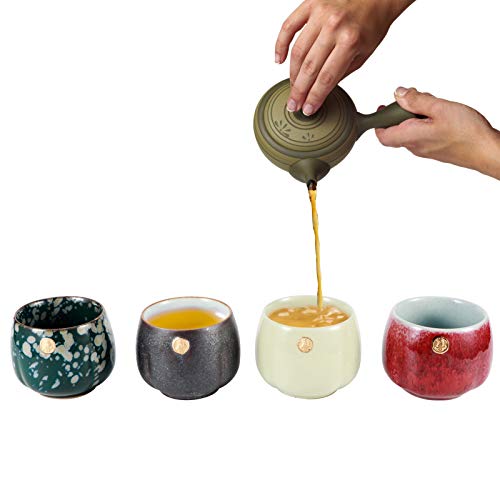Kaffee-Teetasse 4 Stück Retro-Ofen-gebackene Teetasse-Set Keramik-Kung-Fu-Teegeschirr im japanischen Stil für Kaffee, Cappuccino, Latte, Americano und Tee(EIN) von Zerodis