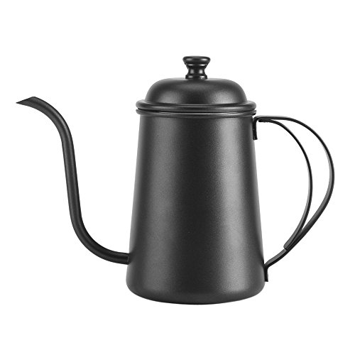 Kaffeekanne mit langem Ausguss, 650 ml, mit Griff, Schwanenhals-Ausguss, Kaffeekocher, Edelstahl-Kaffeekessel (schwarz) von Zerodis