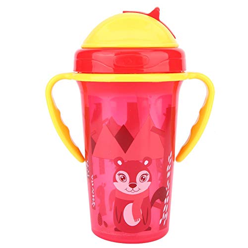 Kinder Trinkbecher, 300 ml, Infantile Trinkbecher, Strohhalm, rutschfest, wasserdicht, Trinkbecher, Doppelgriff, Lerntasse für Kinder (Red) von Zerodis