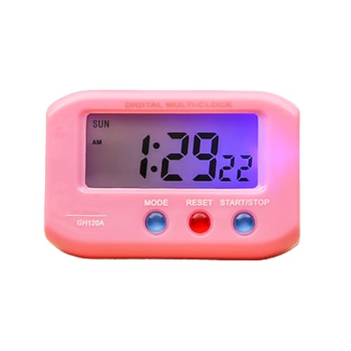 Kleine Tragbare Digitaluhr, Digitaler Reisewecker LCD-Display-Uhr mit Hintergrundbeleuchtung Kalender-Nachtuhr mit Integriertem Soundsensor für Schlafzimmer-Home-Reisen(Rosa) von Zerodis