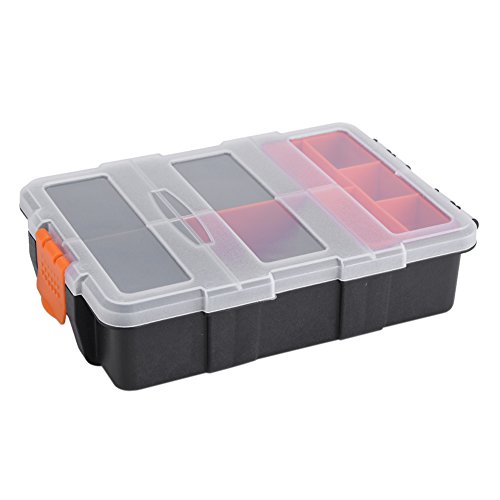 Kunststoff Hochleistungswerkzeug Aufbewahrungsbox Organizer 11 Slots Zweischichtige Komponenten Aufbewahrungskoffer, Schwarz und Orange von Zerodis