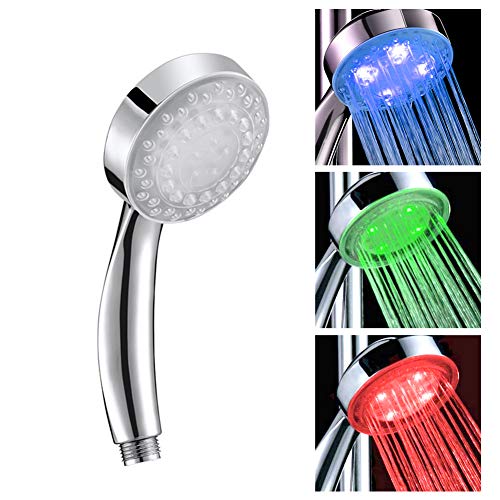 LED Duschkopf Bad Hand mit 3 Farben Blau/Grün/Rot Farbwechsel Wasser Glow Light Temperatursensor Bad Farbwechsel Handbrause für Dusche Badewanne Sicher und Praktische von Zerodis