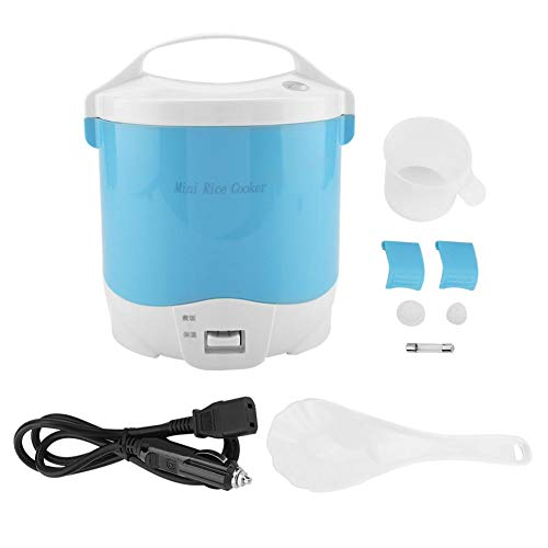 Mini-Reiskocher, 1,6 l, 24 V, 180 W, elektrischer Dampfgarer, Lunchbox, tragbarer Lebensmittelheizer, Dampfgarer mit abnehmbarem Antihaft-Topf, Dampfkorb Messbecher Löffel für AutoOutdoor (blau) von Zerodis