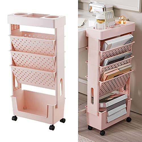Mobiles Bücherregal, Kompakte Größe, Bewegliches Bücherregal aus Kunststoff Zum Lernen (Rosa) von Zerodis