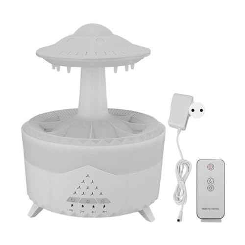 Zerodis Regentropfen-Luftbefeuchter mit Bunten Lichtern, Fernbedienung, Aroma-Diffusor für ätherische Öle, Wassertropfen-Funktion, Entspannendes Schlafgeräusch, 350 Ml (White) von Zerodis