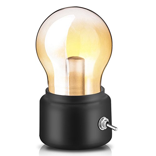 Retro Birne Lampe USB wiederaufladbare LED Nachtlicht Mini Nachttisch Schreibtischlampe Energiesparende 0026 elegante für Schlafzimmer Nachttisch Beleuchtung(Schwarz) von Zerodis