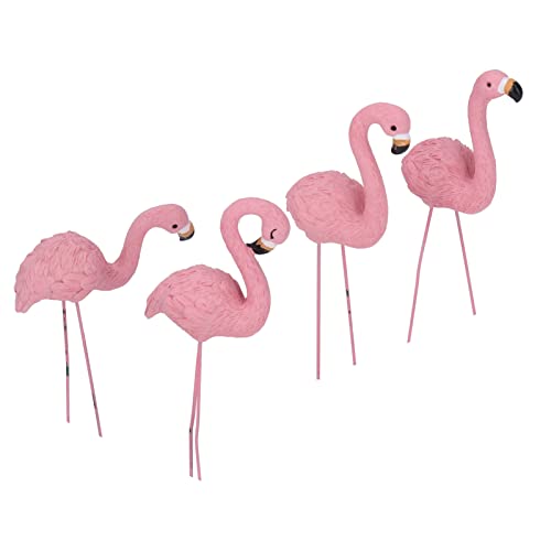 Set mit 4 Kleinen Rosa Flamingos, Flamingo-Dekoration, Gartenstatue, Feine Details, Stilvolle, Lebendige Kleine Flamingo-Statue für Garten, Rasen, Terrasse, Dekoration, Geschenke, Rosa Flamingos für von Zerodis