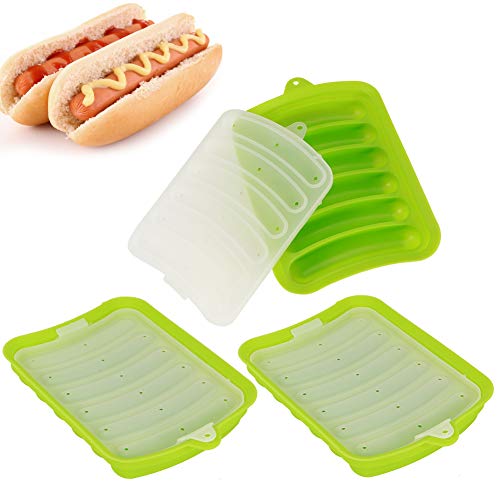 Silikon Wurstform Antihaft, 3er Pack DIY Kinder Hot Dogs Backform BPA Kostenlose handgemachte Wurst Hamburger Tablett Babynahrungsform, 6-fach (rot & grün)(Grün) von Zerodis