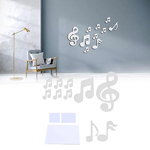 Wandaufkleber, DIY Spiegel 3D Musik Note Wandaufkleber Abziehbilder Home Decoration für Home Wohnzimmer Schlafzimmer Hintergrunddekoration(Silber) von Zerodis