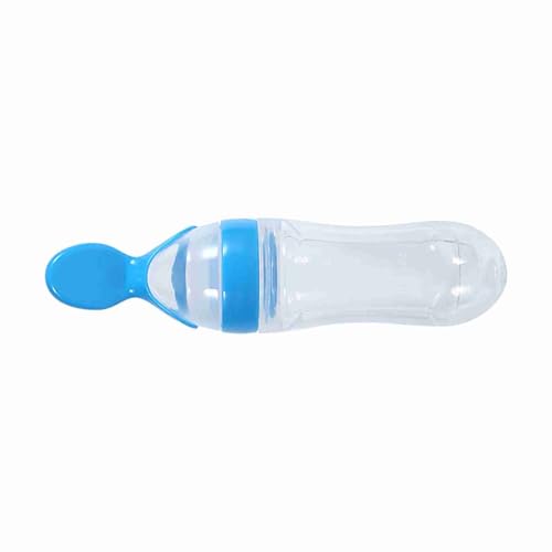 Zerodis Babynahrungsflasche mit Löffel, 1 STK. 90 ml Silikon-Babynahrungsausgabelöffel Babylöffel-Zufuhrflasche Frischfutter-Müsli-Quetschzufuhr(Blau) von Zerodis